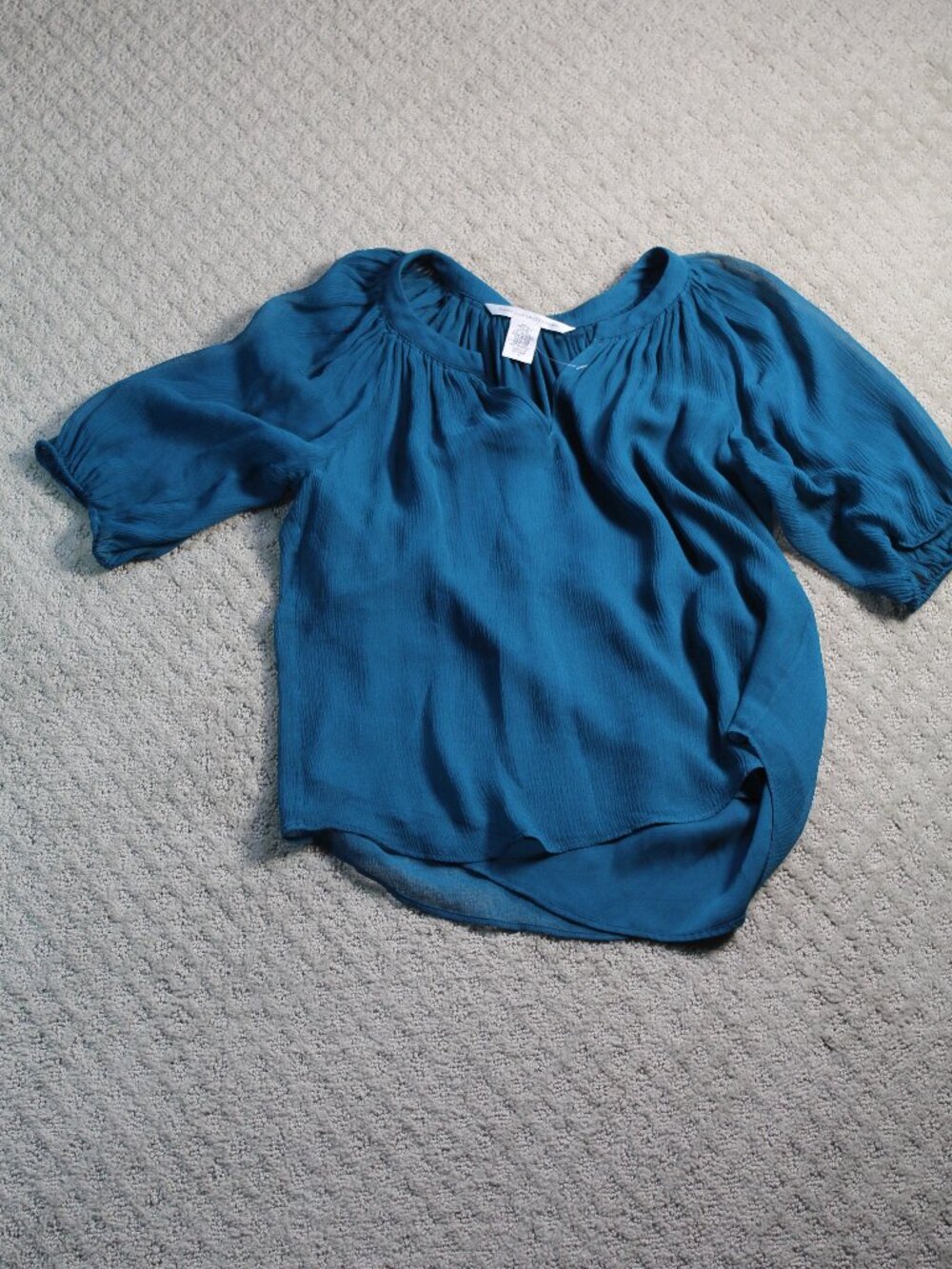 Diane Von Furstenberg Tunic Top Size 4 Solid Dark Teal Silk Gauze Peasant Boho